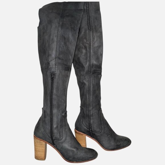FREE PEOPLE Jack Over-the-Knee Tall Heel Boot 36 Black Shadow Leather Distressed - Picture 3 of 11